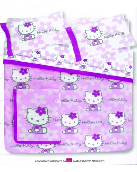 Copripiumino Lenzuolo Sotto Federa Hello Kitty Flowers