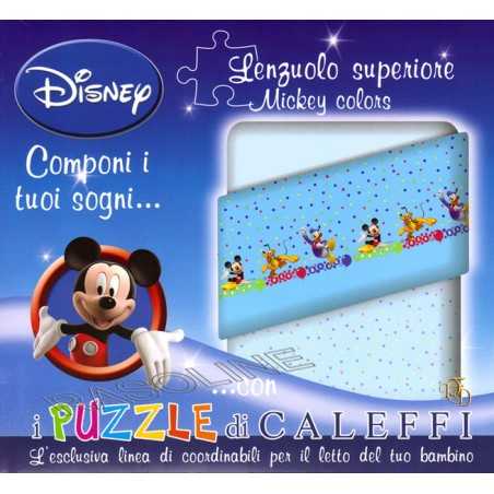 Lenzuolo Sopra Topolino - Mickey Colors - Esclusiva Linea Puzzle Di Caleffi- Colore Azzurro