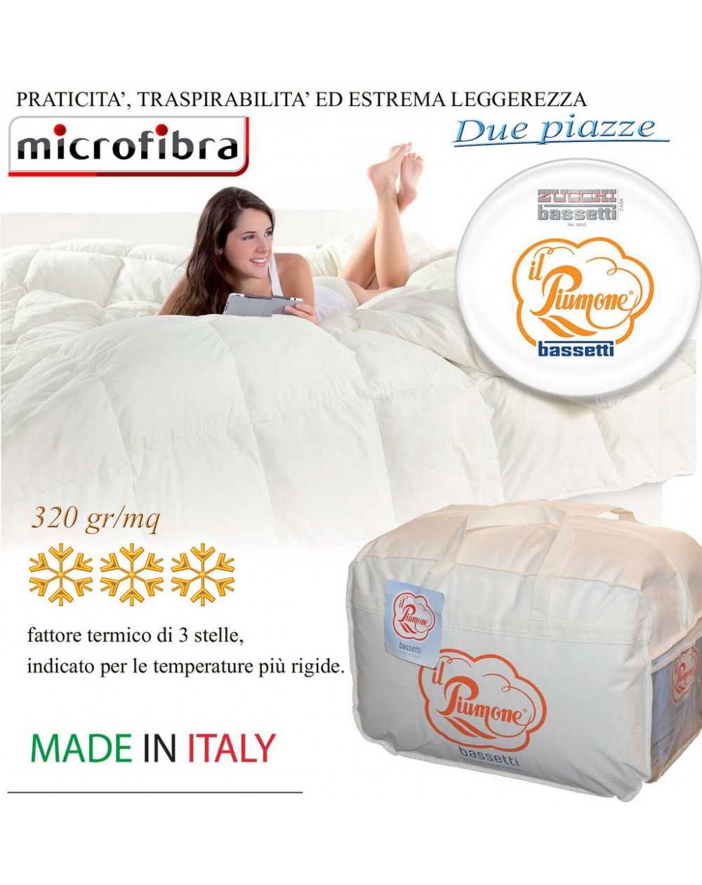 LETTO MATRIMONIALE PIUMONE IN FIBRA ANALLERGICA