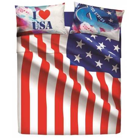 Completo Copripiumino Letto Matrimoniale USA Flag Bassetti