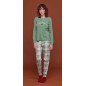 Women's Pyjamas in Warm Green Cotton with Plaid Pants Noidinotte