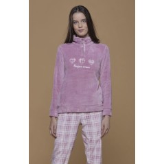 Pigiama Tuta Donna Soffice E Caldo Coral Fleece Cuoricini Rosa Noidinotte