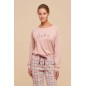 Pyjama femme en coton rose chaud avec pantalon à carreaux Noidinotte