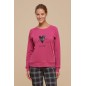 Pigiama Donna in Caldo Cotone Love Fuxia con Pantalone Scozzese Noidinotte