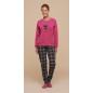 Pigiama Donna in Caldo Cotone Love Fuxia con Pantalone Scozzese Noidinotte