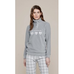 Pijama Mono Mujer Corazones Cálidos en Micropile Gris Noidinotte