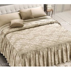 Satin Jacquard-Tagesdecke Doppelbett Steppdecke und Rüschen Giada Taupe GFF