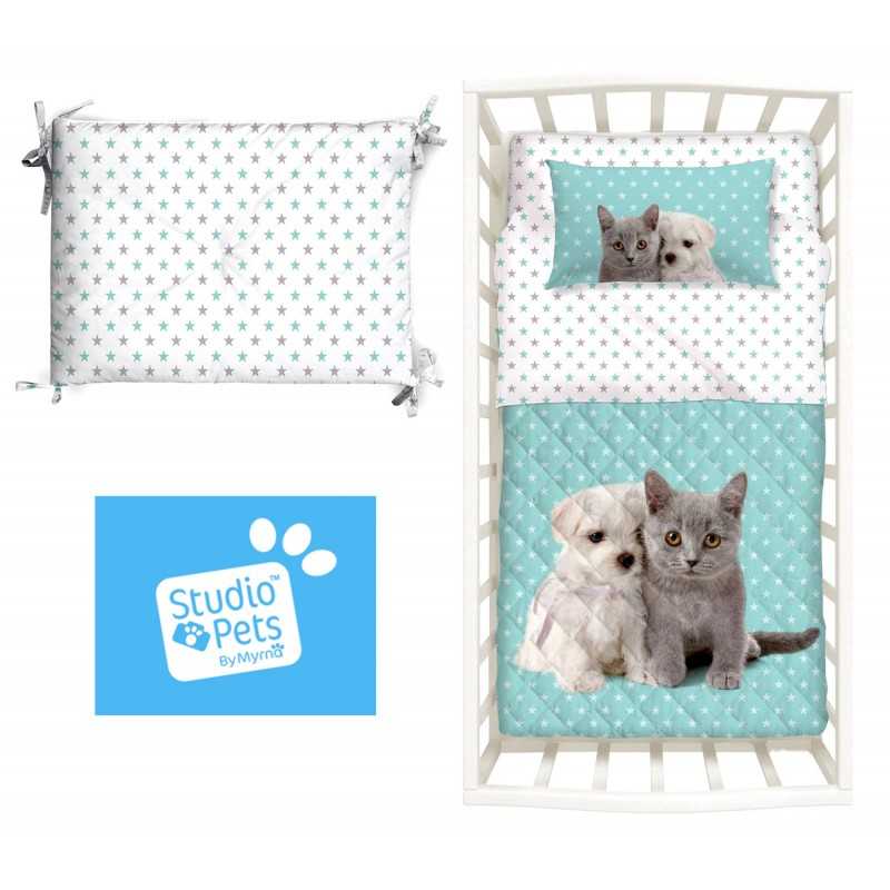 Quilted bedspread and bumper Baby Bedding Set Pets By Mirna Blue